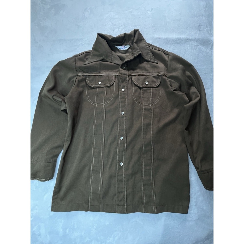 VTG‎ Western Panatela Shirt Jacket Mens L Brown Pearl Snap Front